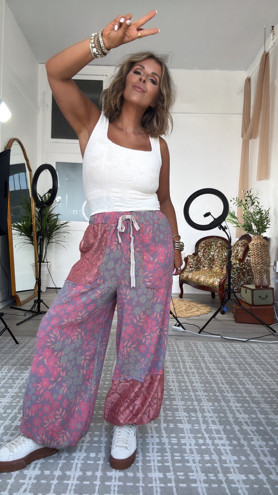 New Wave Floral Boho Jogger, Lavender/Coral
