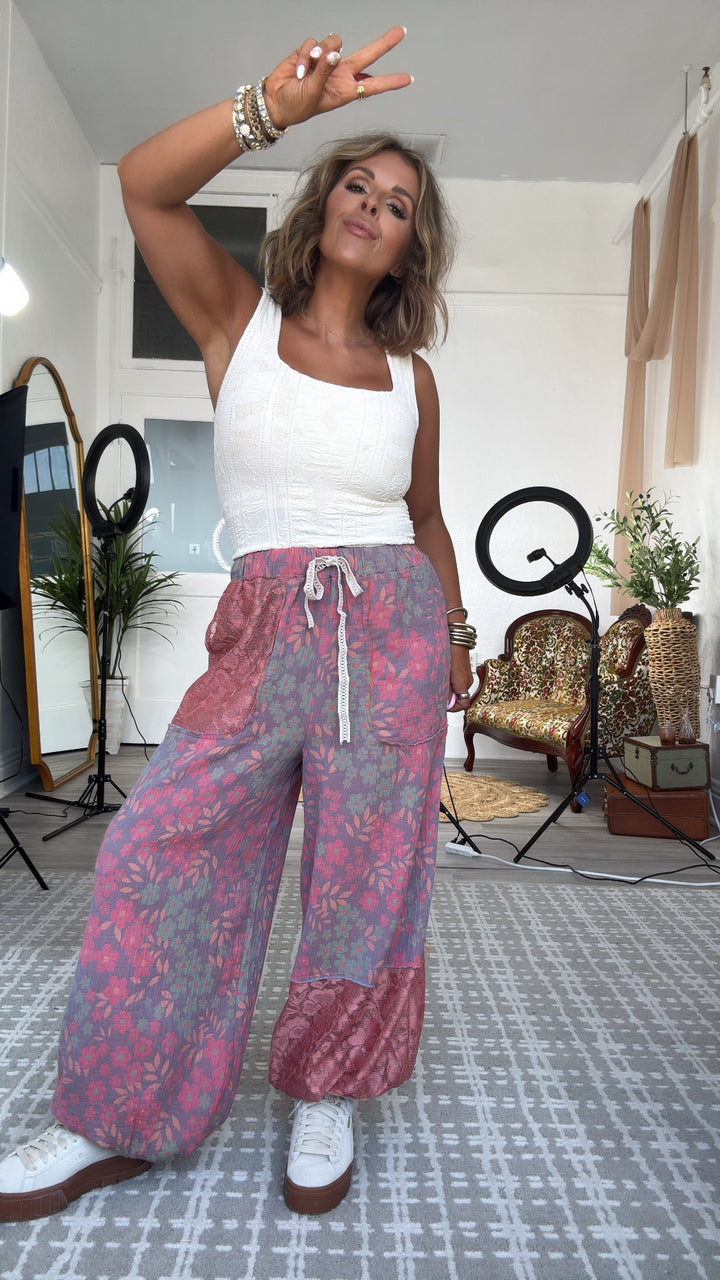 New Wave Floral Boho Jogger, Lavender/Coral