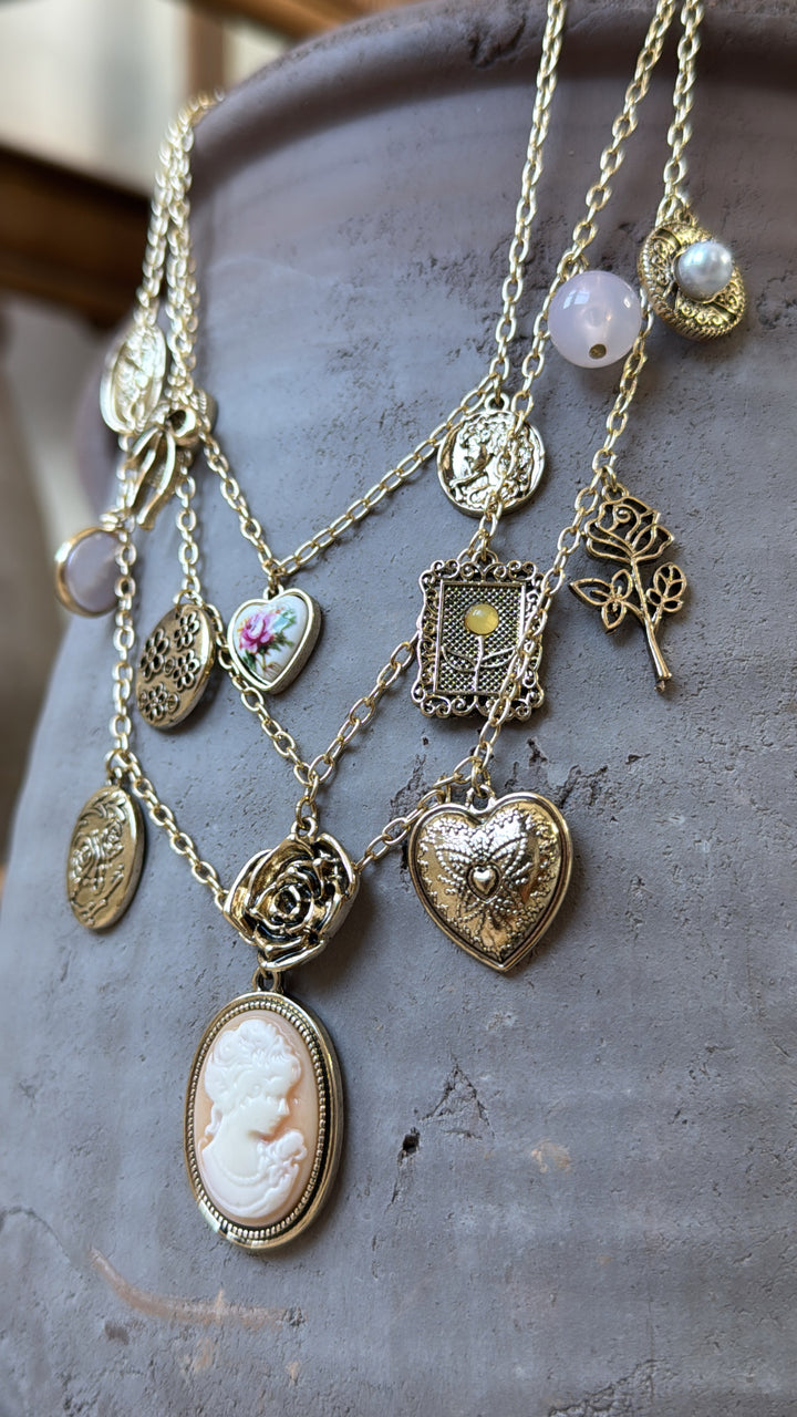 Rose Crest Multi Layered Necklace, Gold