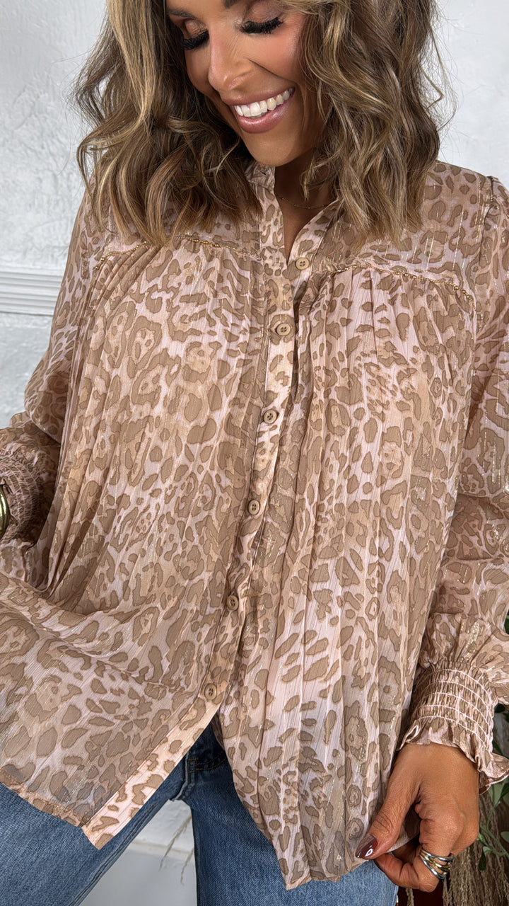 Camella Cheetah Print Blouse, Blush Multi