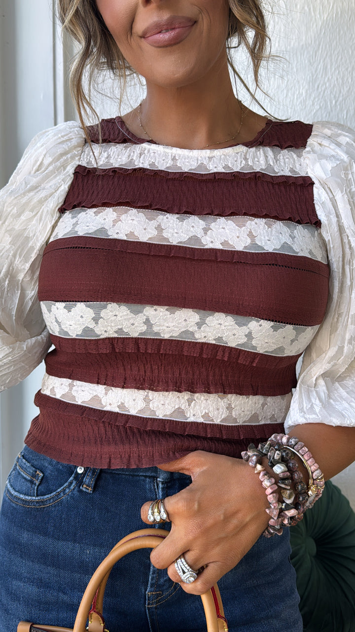 Delicate Drift Striped Blouse, Chestnut
