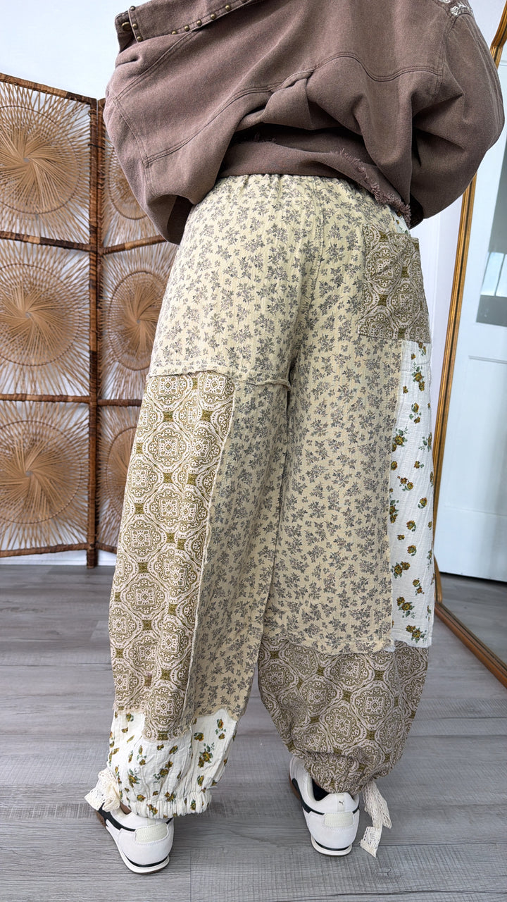 Petal Drape Jogger Pant, Sand Multi