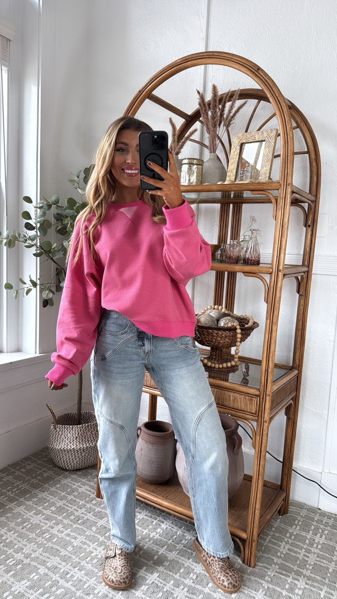 Sunday Ease Striped Top, Mocha/Punch