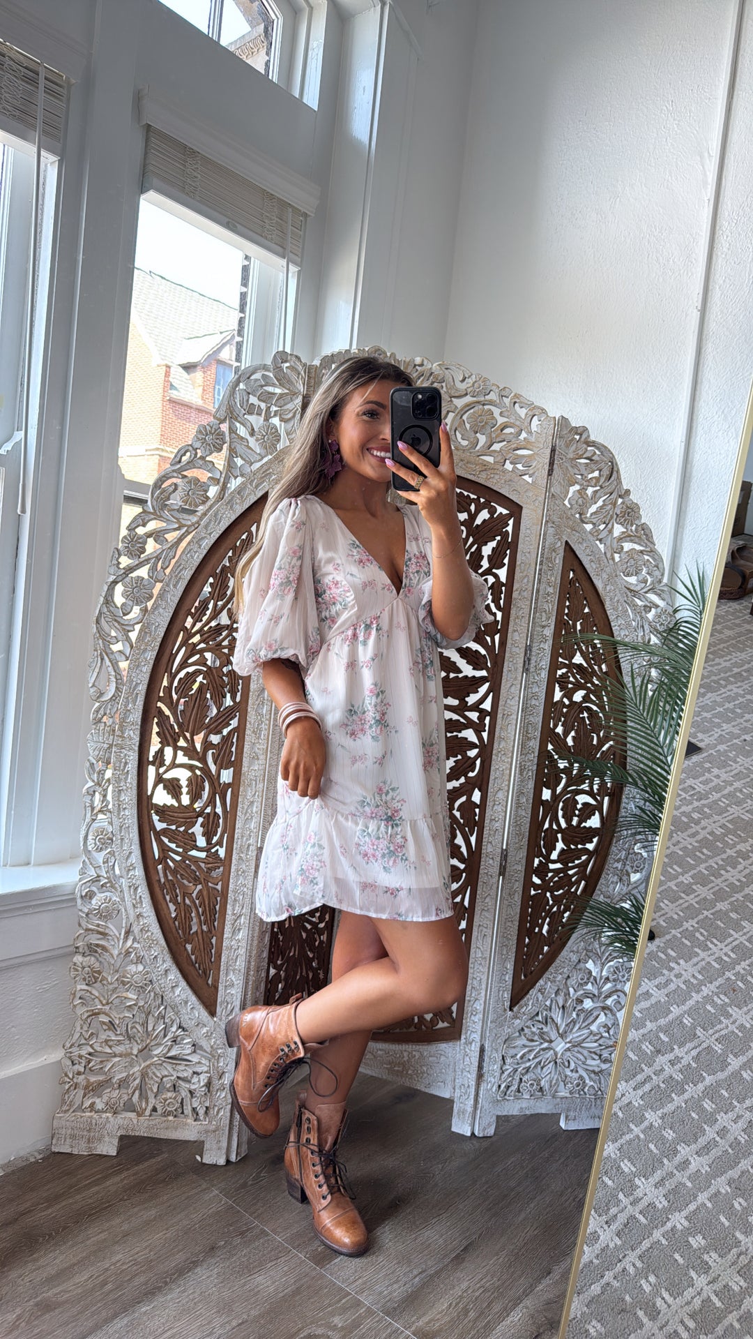 Dalia Floral Dress, Cream Multi