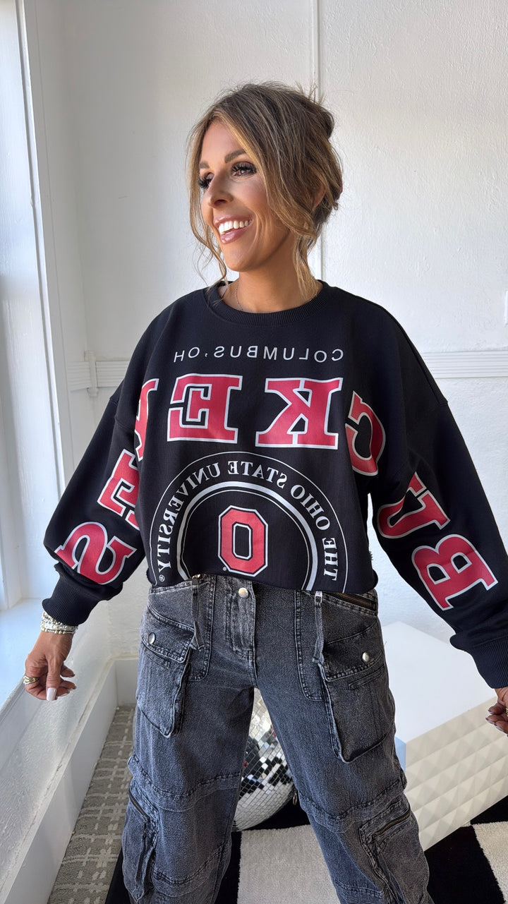 Buckeye Glow Cropped Long Sleeve, Black