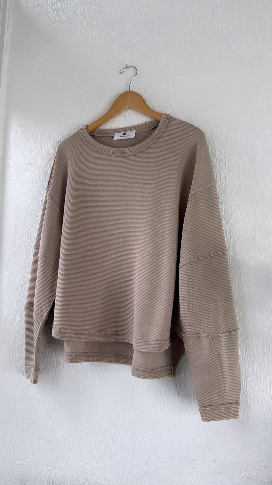 DOORBUSTER: Acid Washed Ribbed Cropped Pullover, Ash Mocha