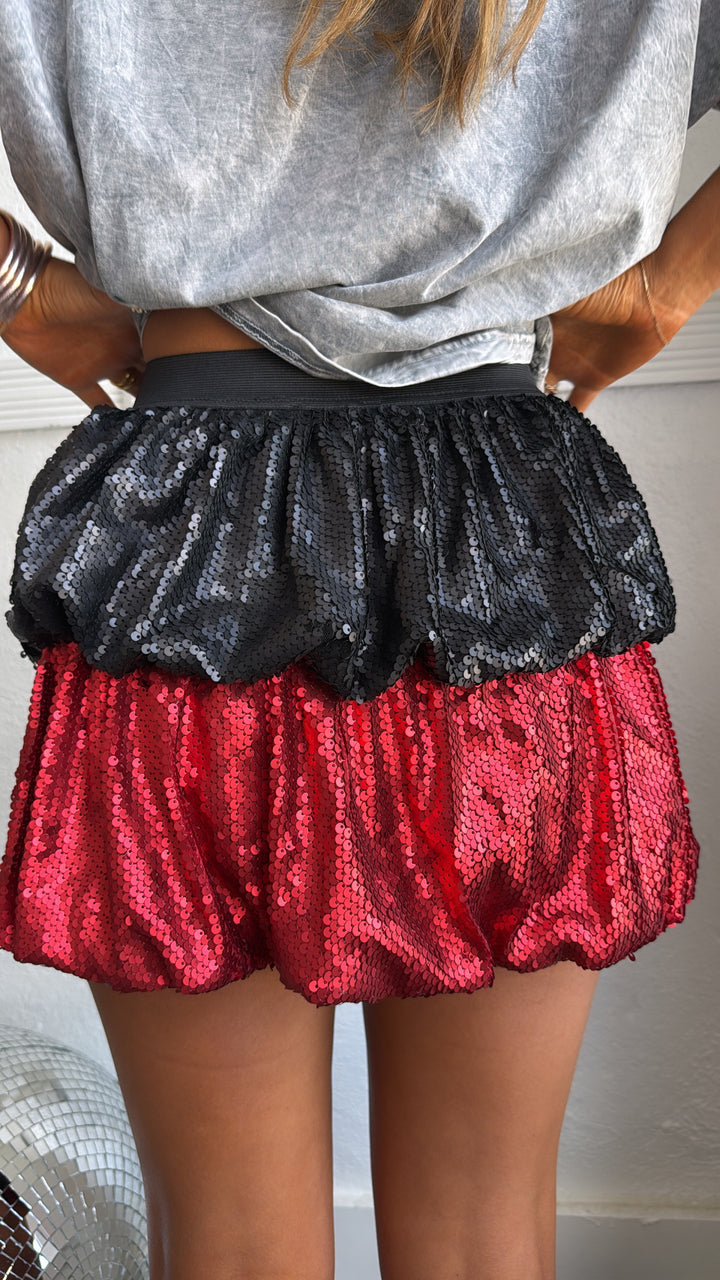 Spirited Red And Black Sequin Bubble Skirt
