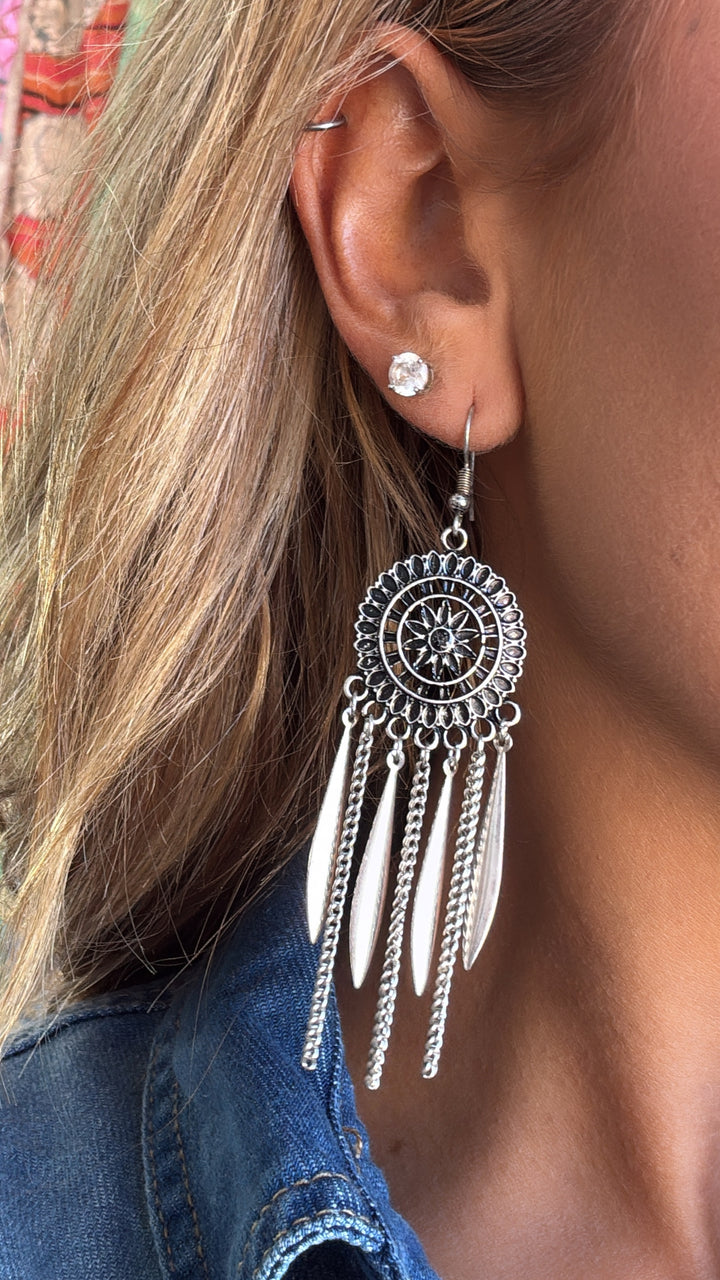 Dream Catcher Dangle Earring, Silver
