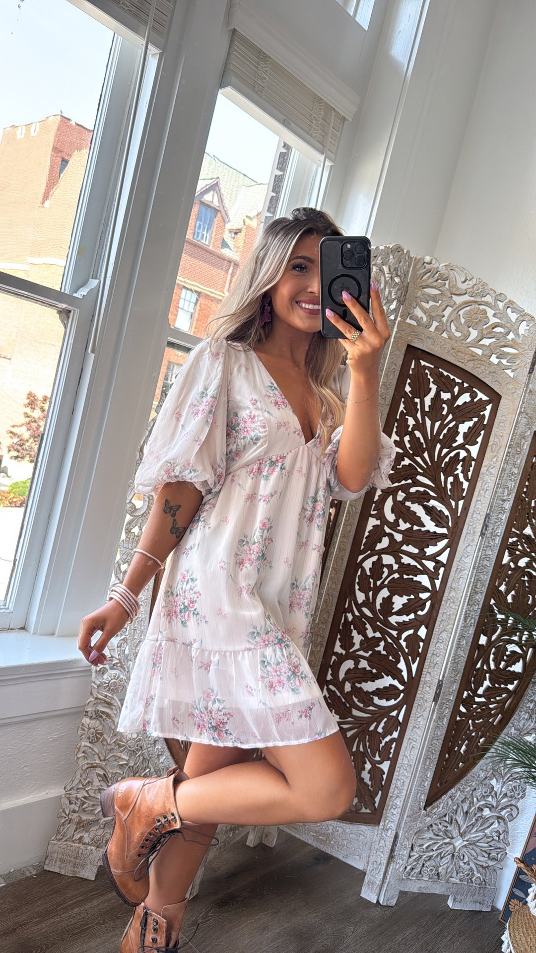 Dalia Floral Dress, Cream Multi