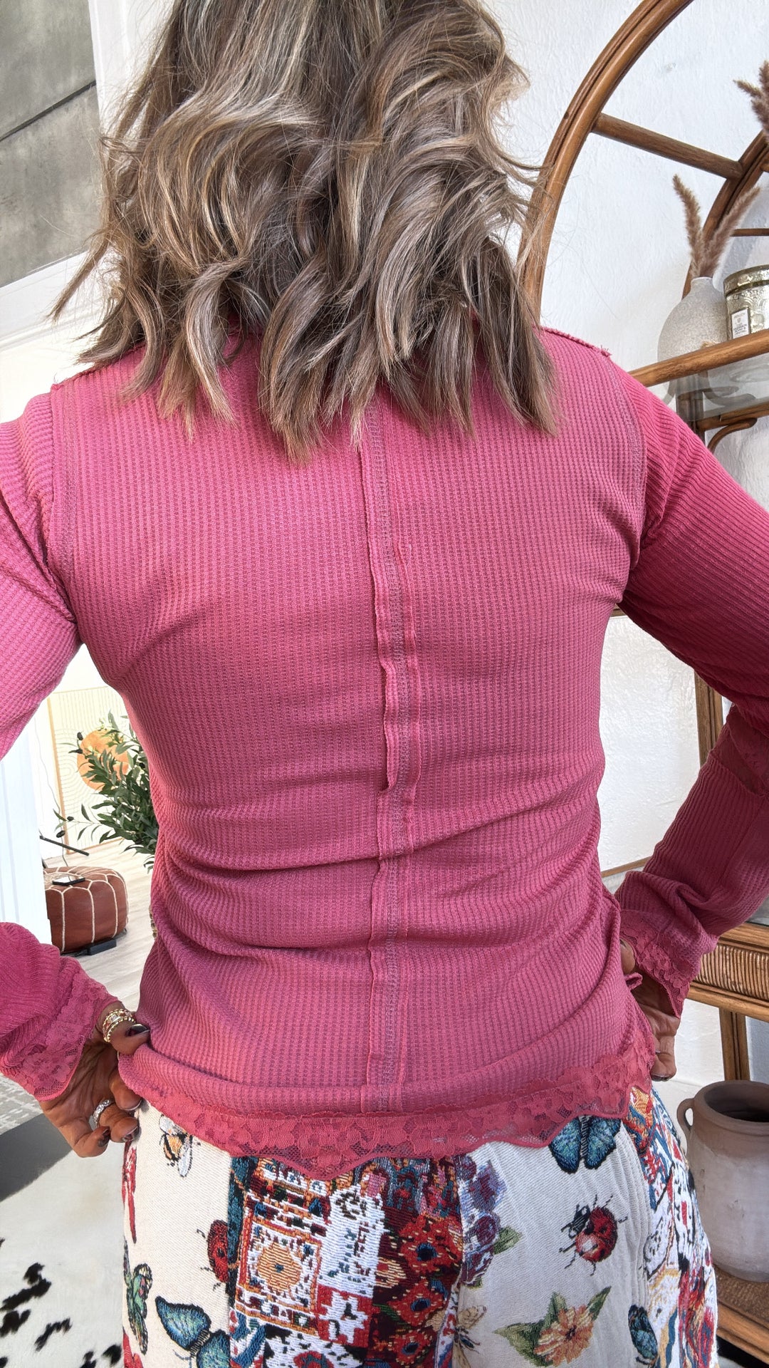 Unevenly Yours Lace Top, Raspberry