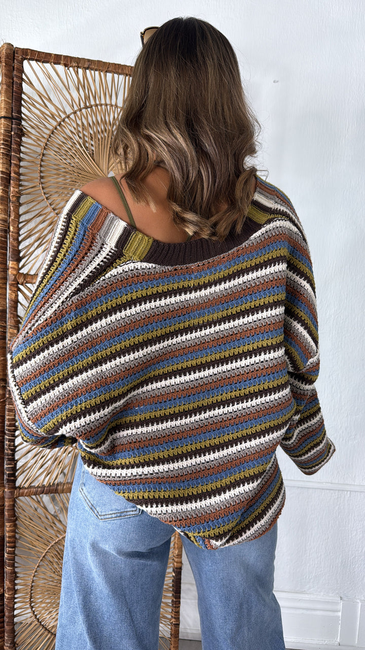 Homeroom Teacher Knit Cardigan, Brown/ Multi