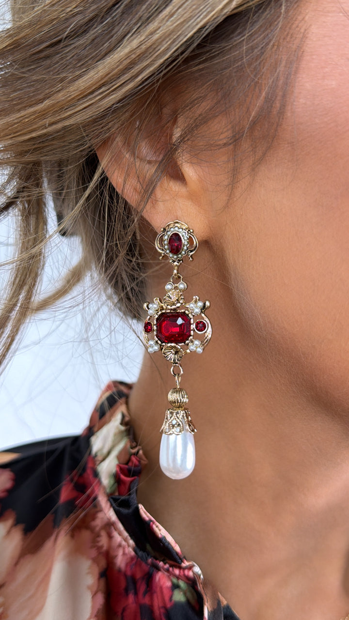 Stone Teardrop Earring, Ruby