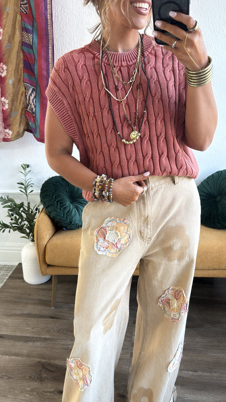 Malley Textured Sweater Tank, Spiced Brandy