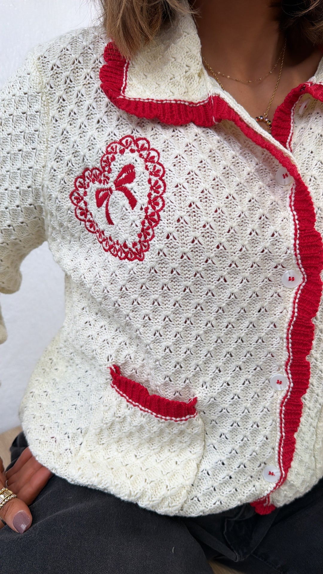 Sweetheart Season Crochet Sweater, Cream