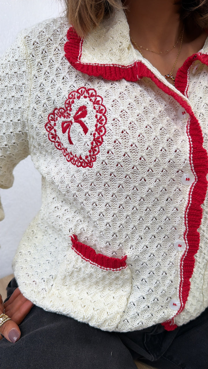 Sweetheart Season Crochet Sweater, Cream