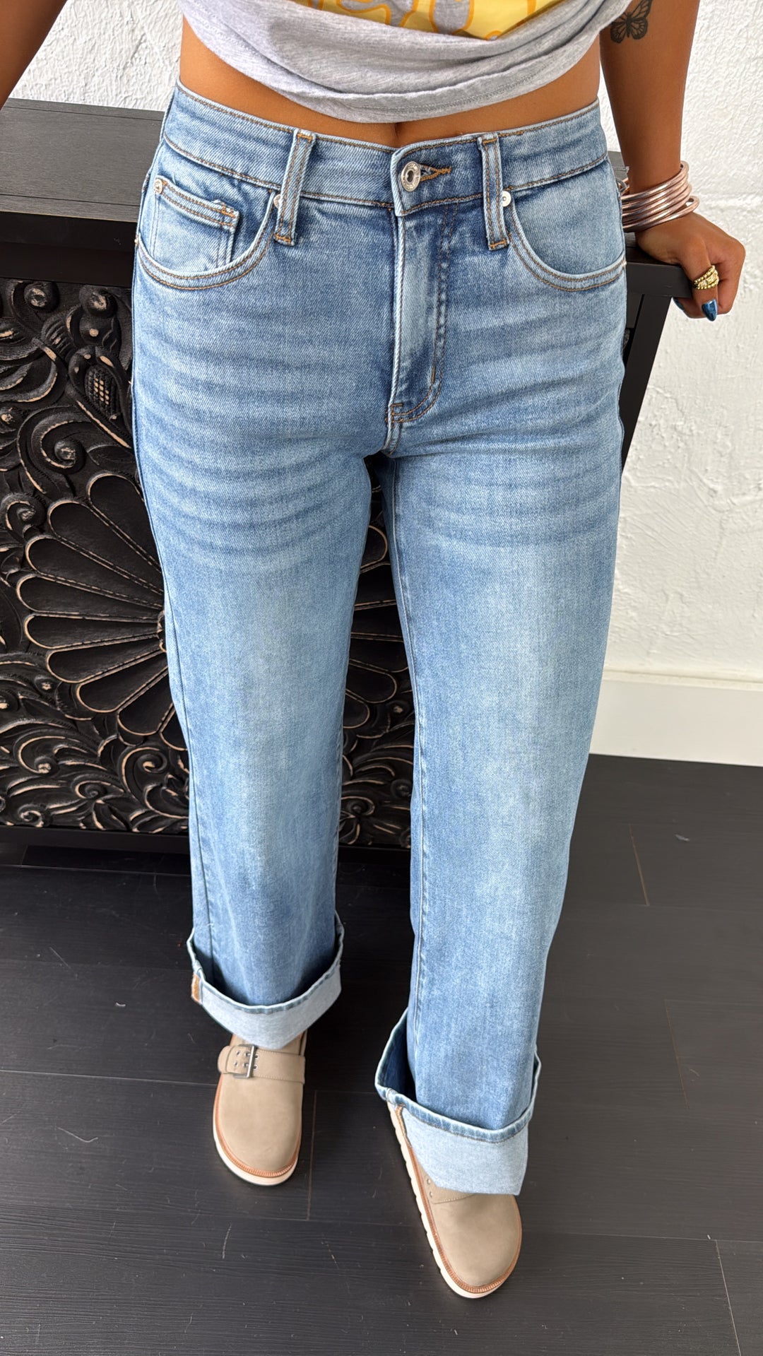 Navy Straight Leg Denim, Medium Wash