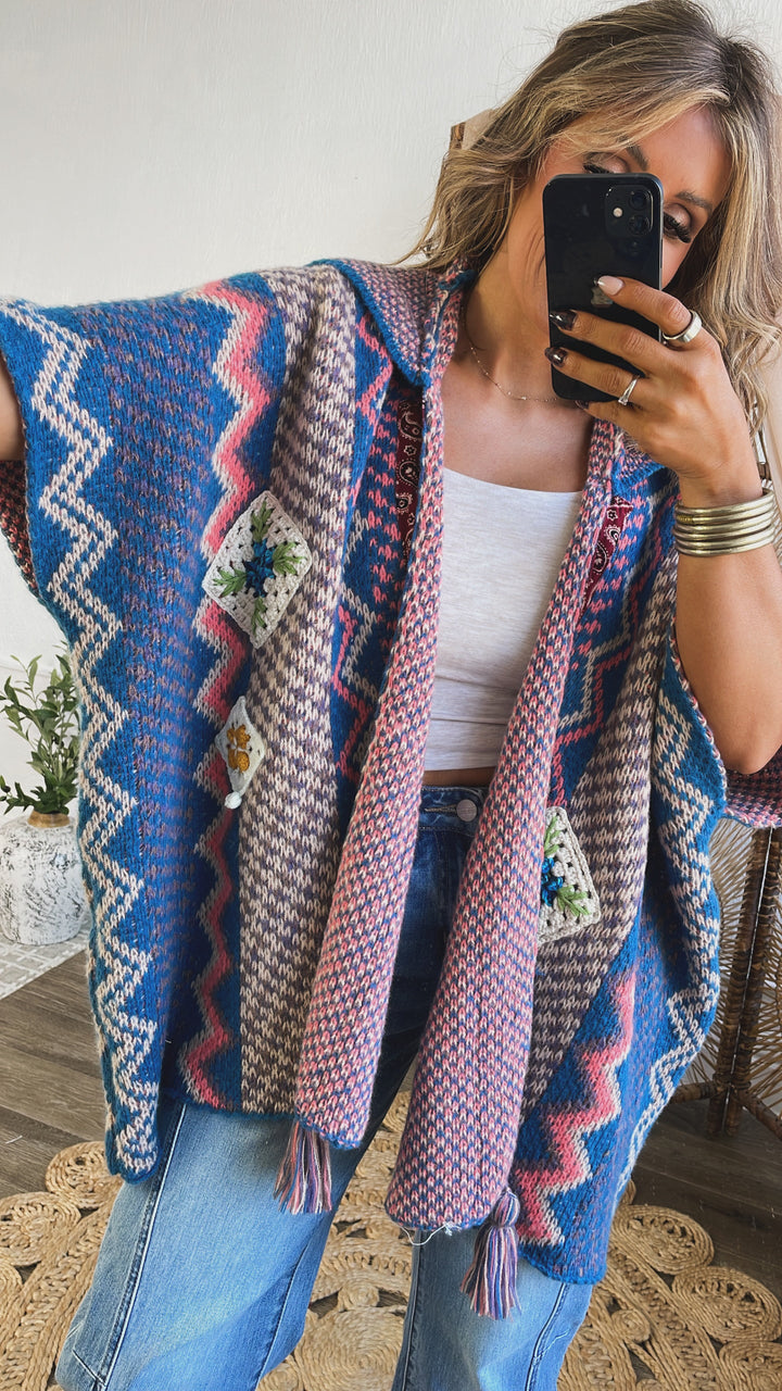 Sagebrush Knit Cardigan, Lapis Blue Multi