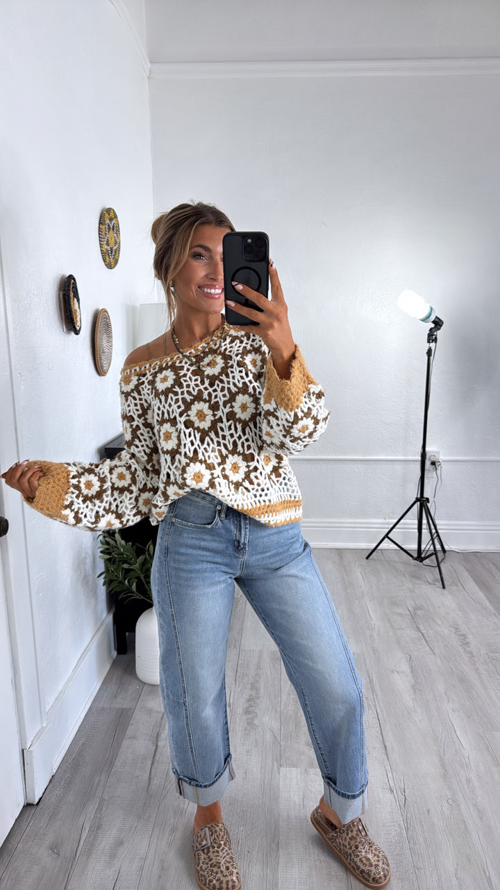 The Last Warmth Crochet Sweater, Caramel Multi