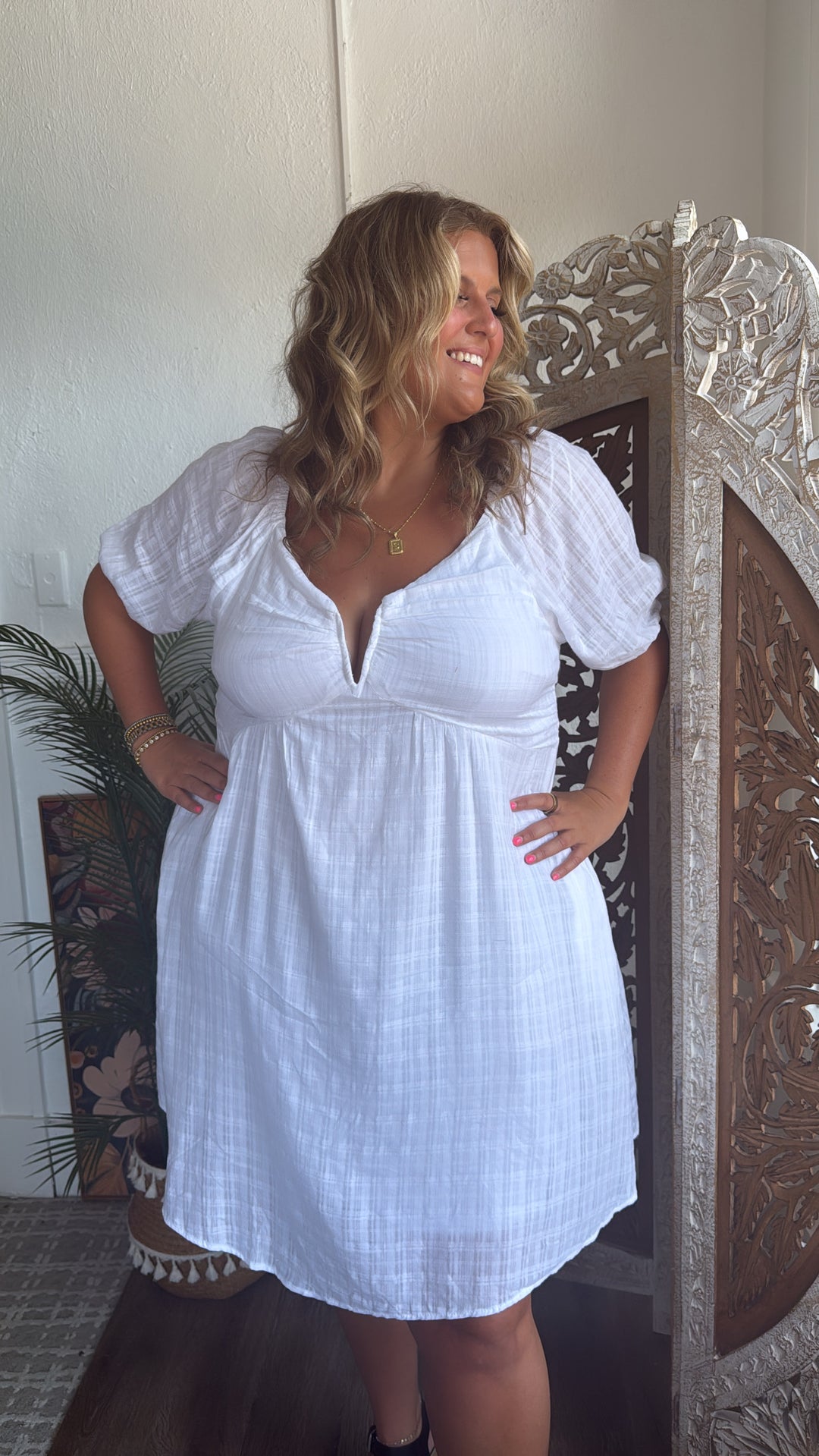 True Beauty Bubble Sleeve Mini Dress, White