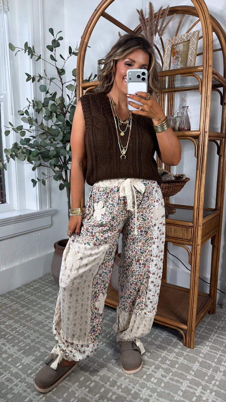 Petal Drape Jogger Pant, Cream Multi