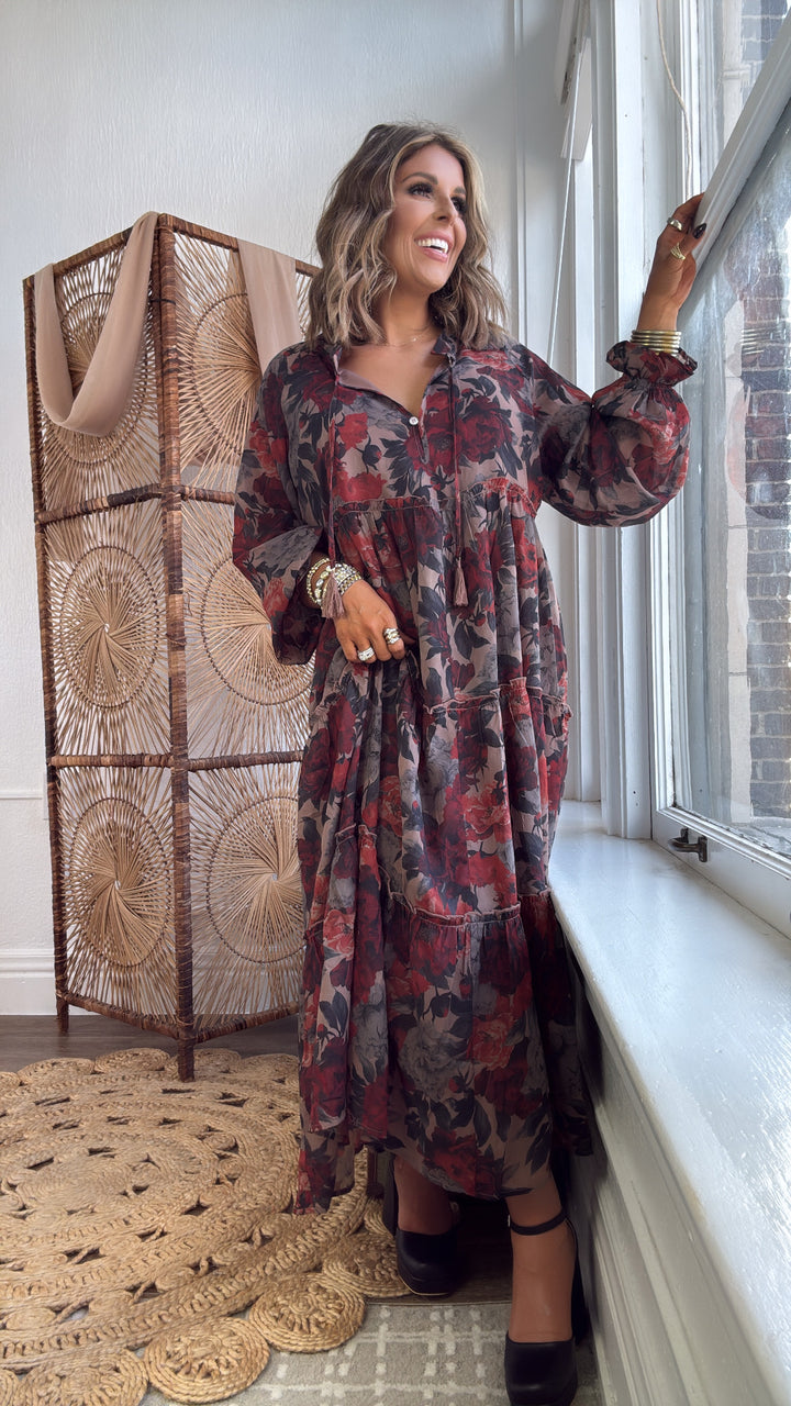 The Doris Bloom Midi Dress, Sand