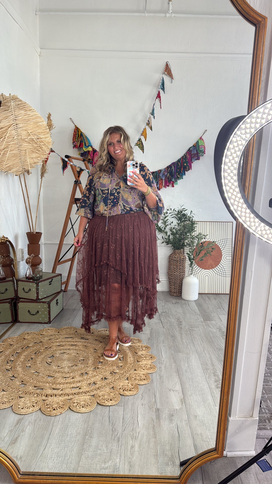 Delicate Dreams Embellished Lace Skirt, Chestnut