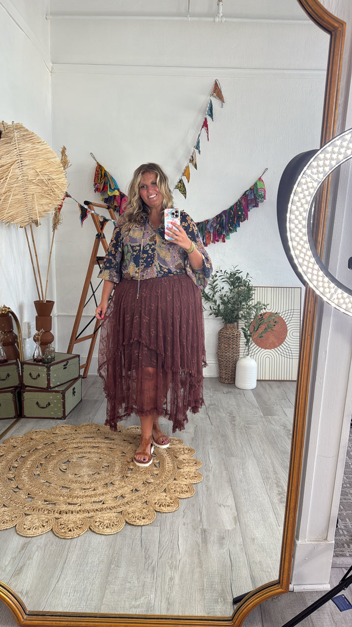 Delicate Dreams Embellished Lace Skirt, Chestnut