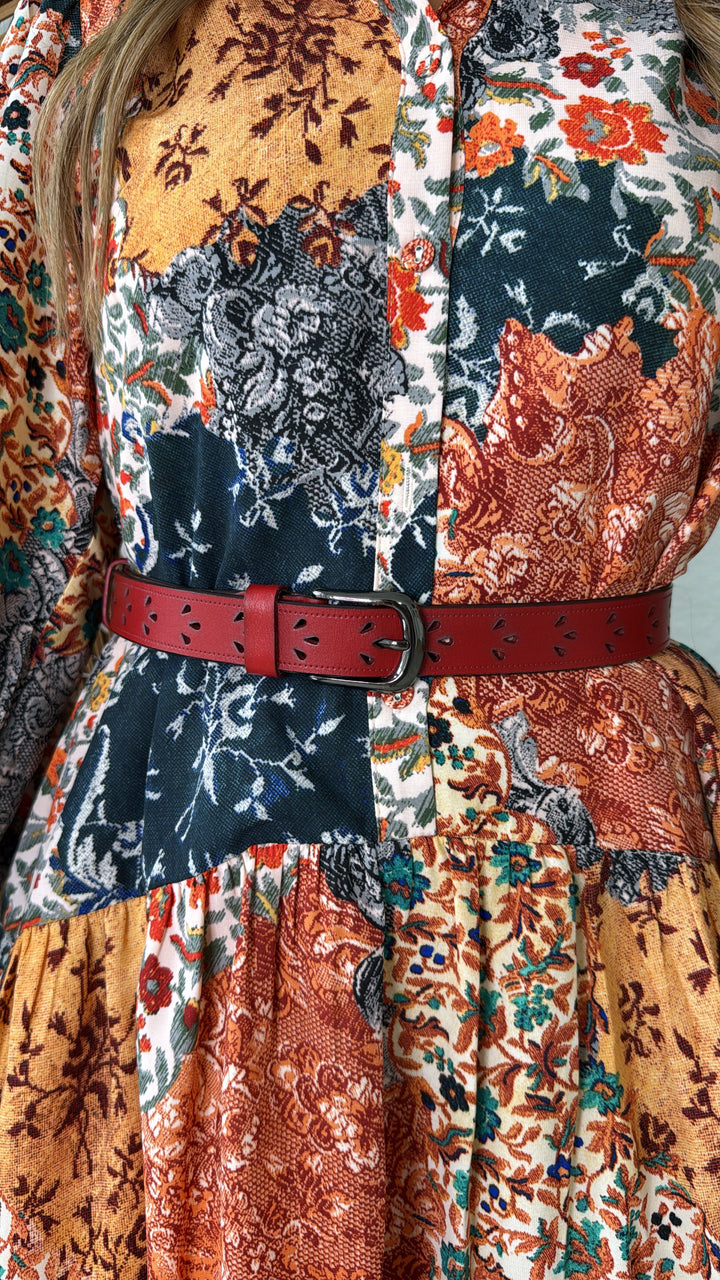 Elevated Petal Punch Out Detail Belt, Red