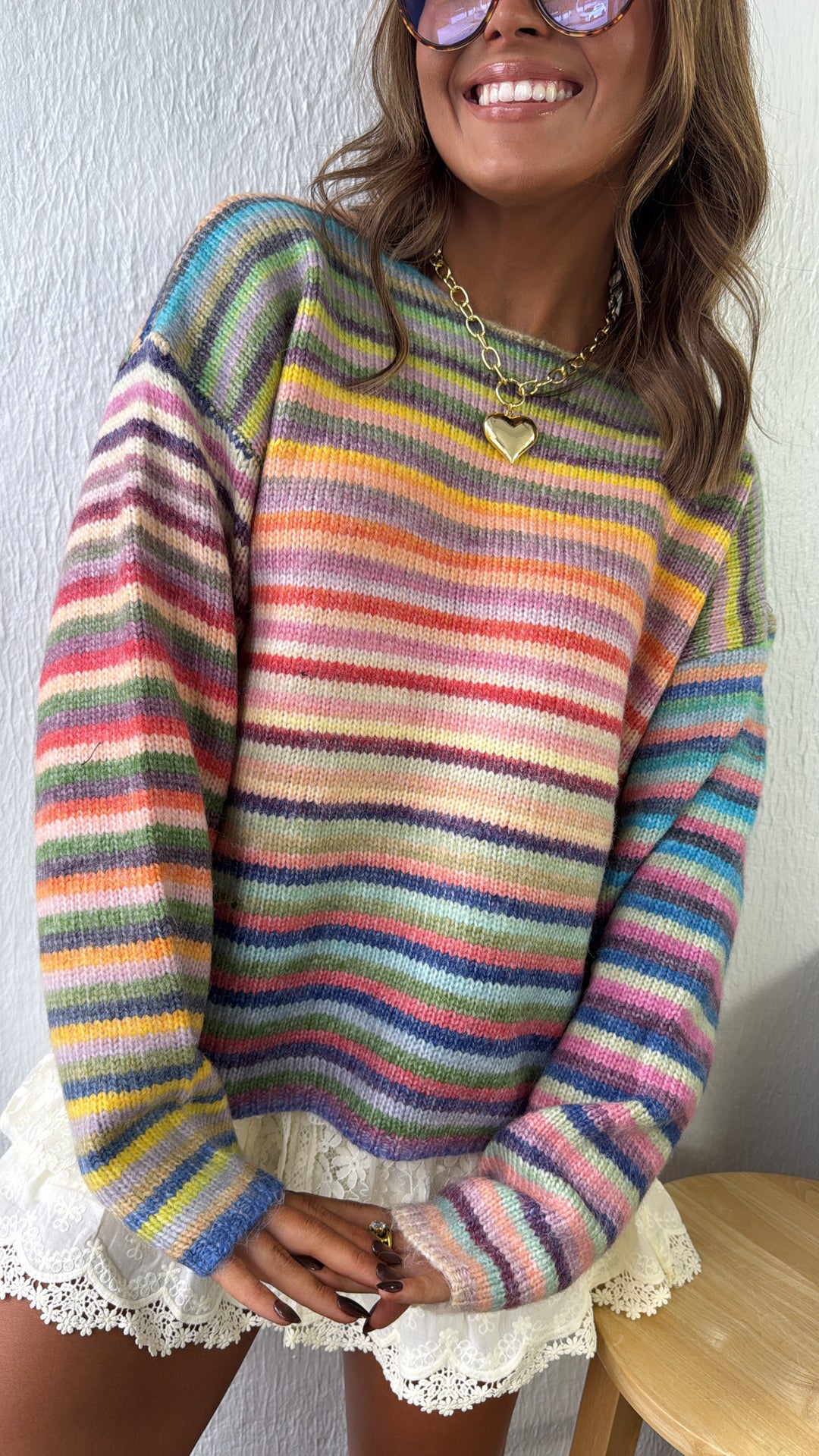 Painted Knit Striped Sweater, Purple/Sky