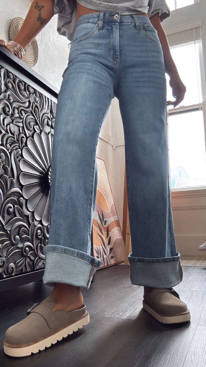 Navy Straight Leg Denim, Medium Wash