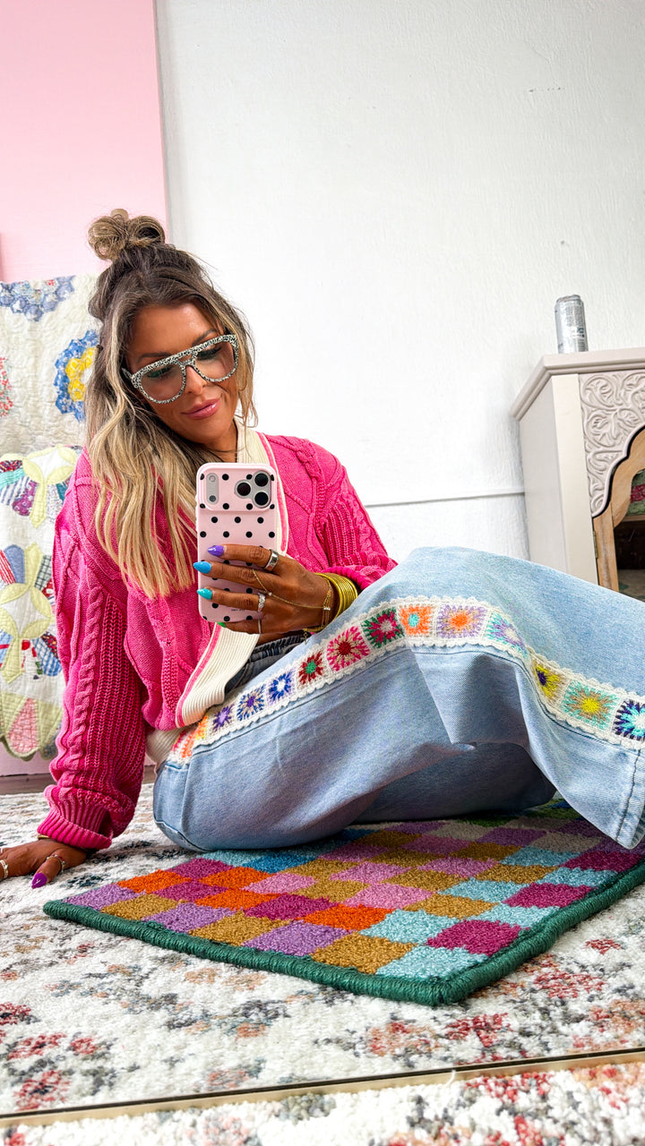 Granny Square Detail Pants, Denim