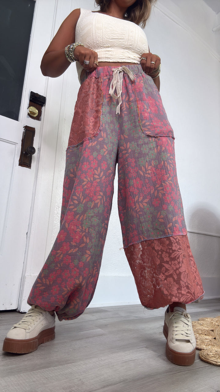 New Wave Floral Boho Jogger, Lavender/Coral