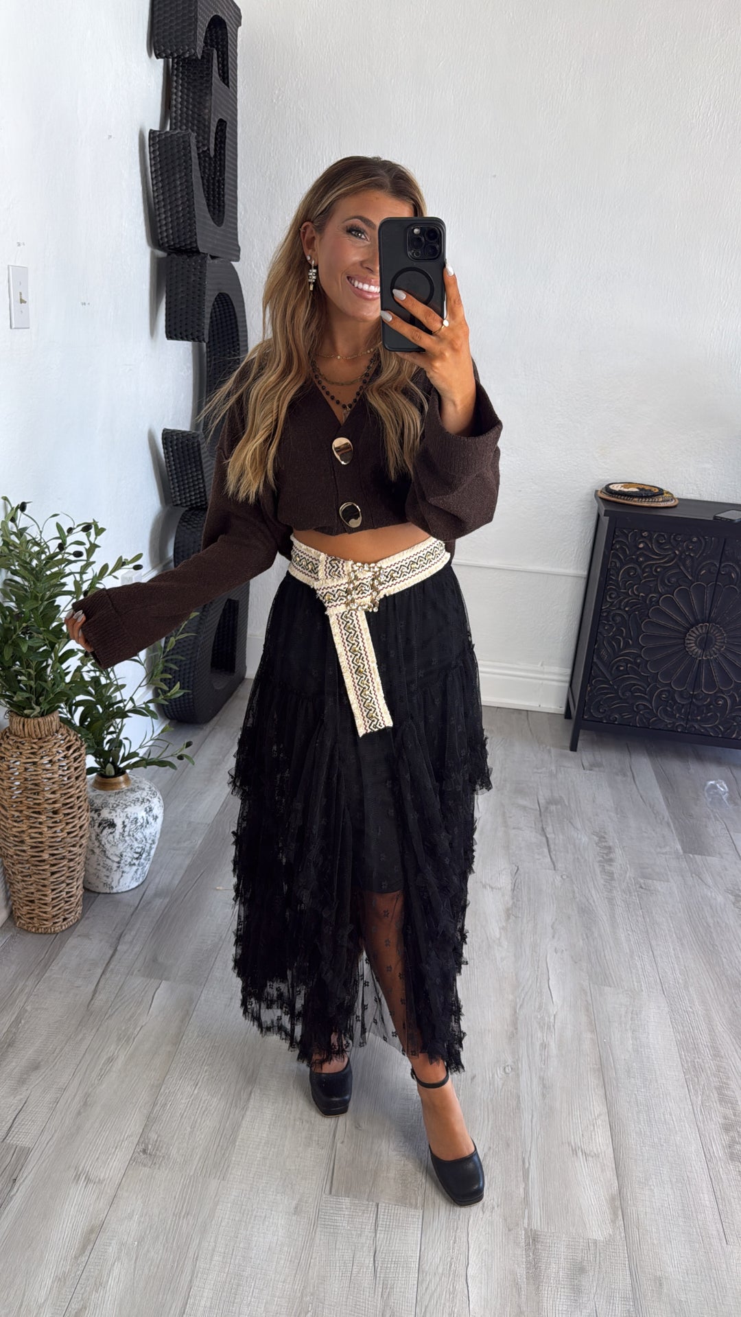 Whispering Shadows Mesh Skirt, Black