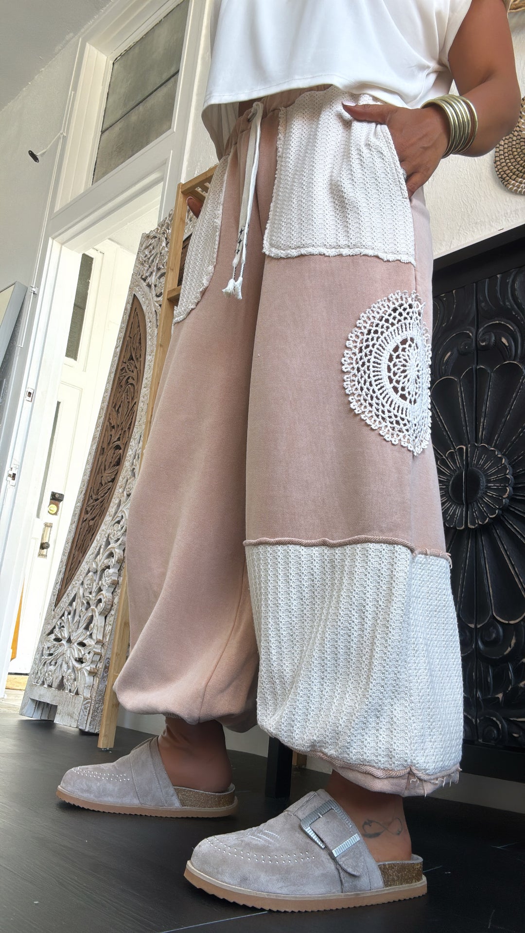 Fall In Love Lace Detailed Jogger, Camel