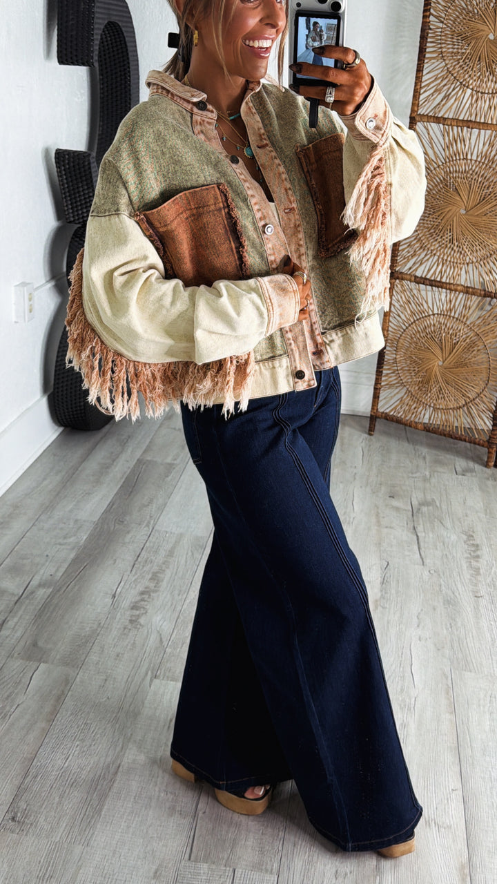 Margot Washed Colorblock Distressed Jacket