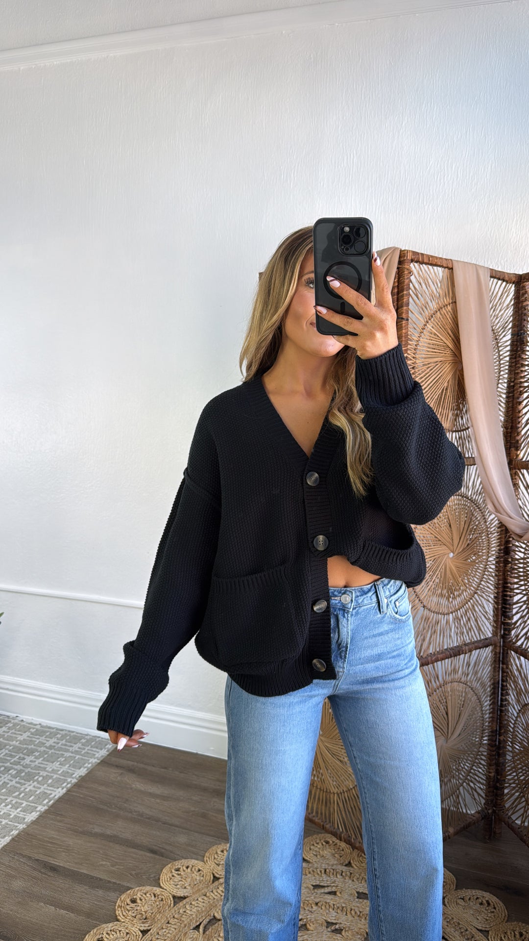 Soft Shadow Button Up Cardigan, Black