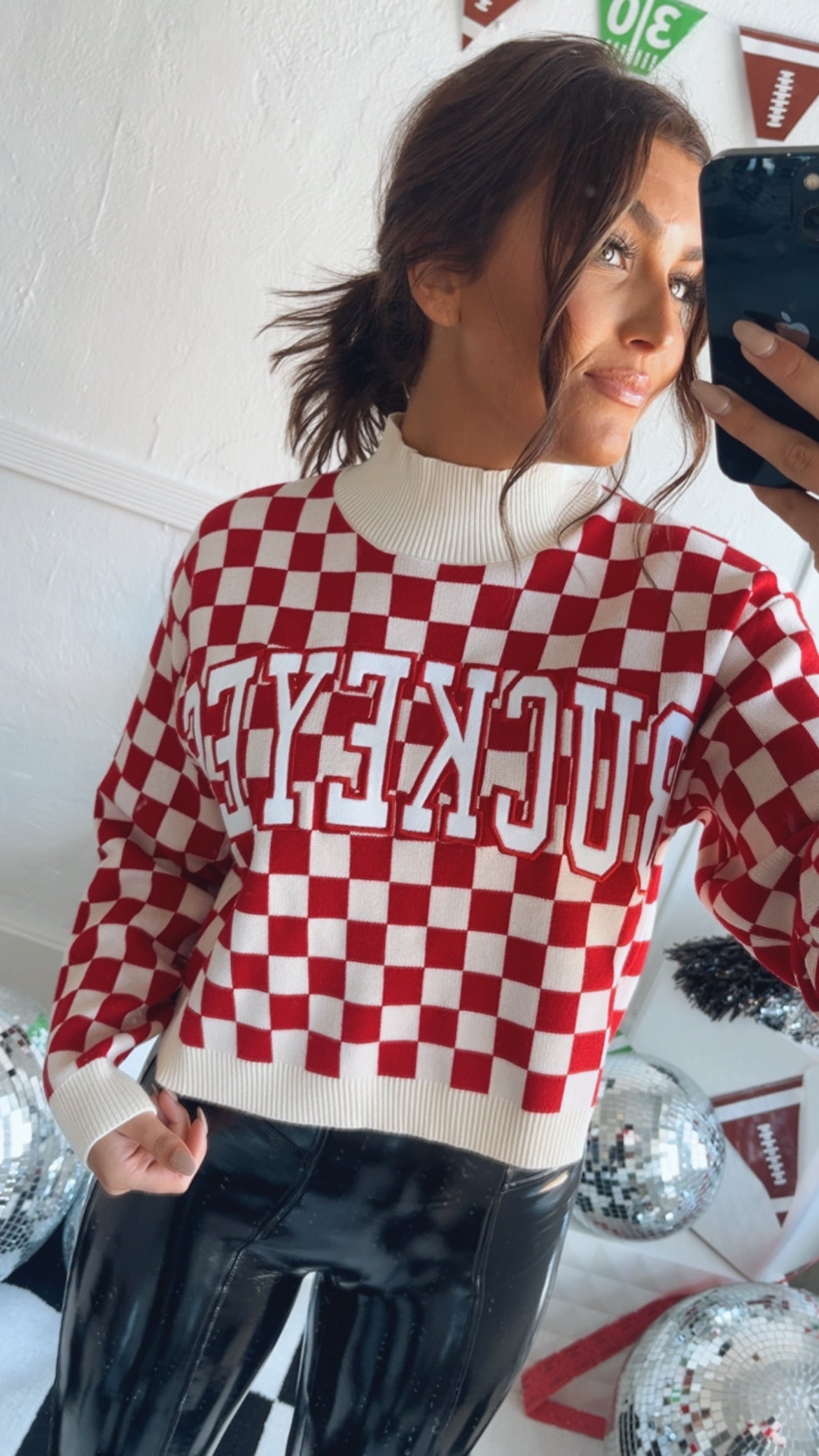 Ohio Checkered Mock Neck Sweater, Red – Everyday Chic Boutique