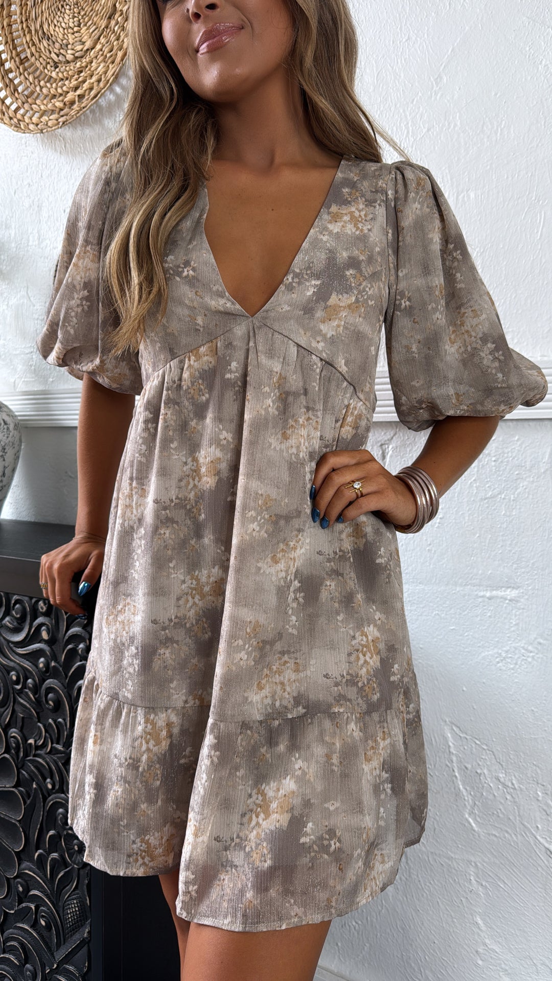 Dalia Floral Dress, Taupe