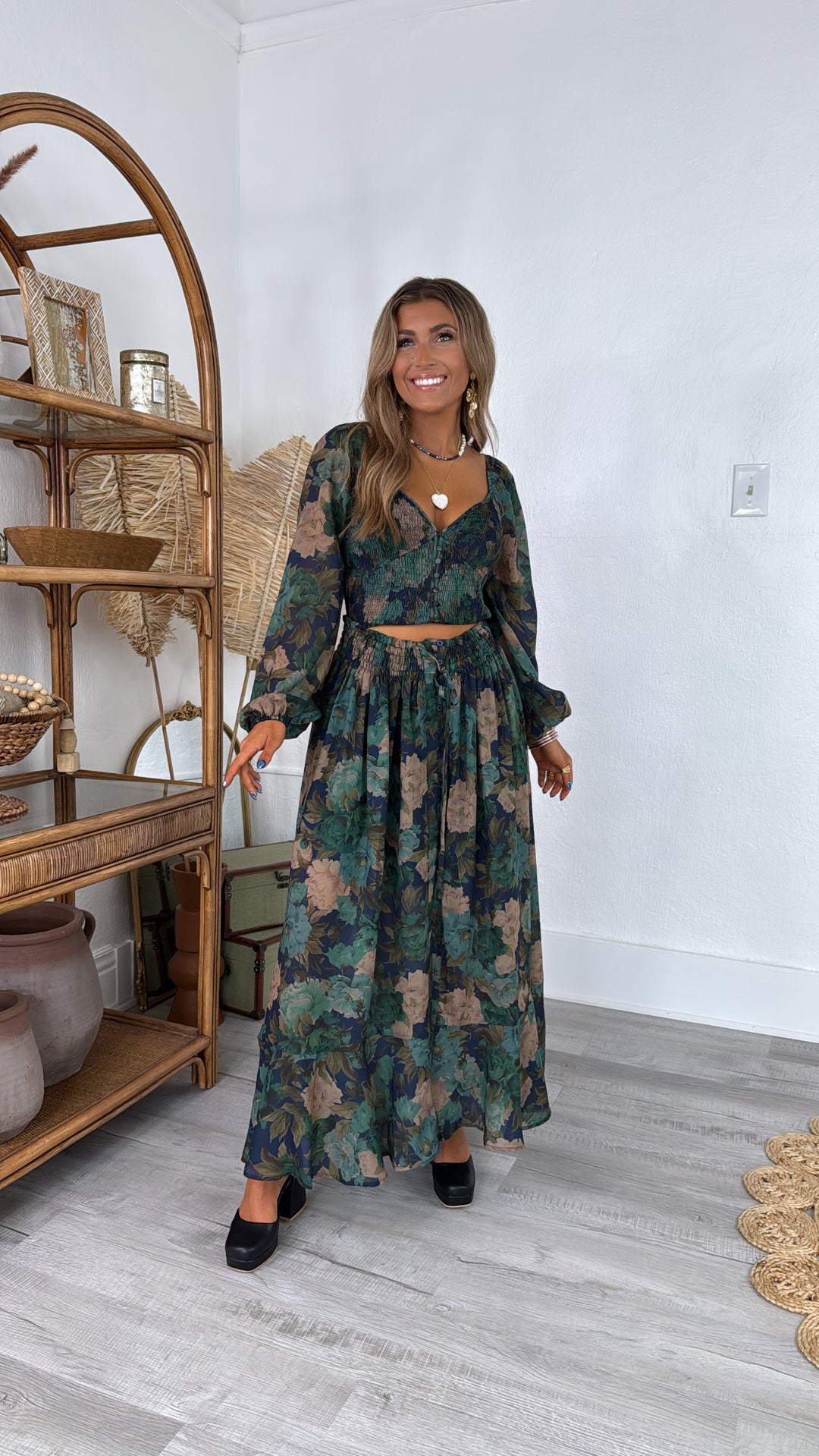 Florence Floral Skirt, Retro Blue