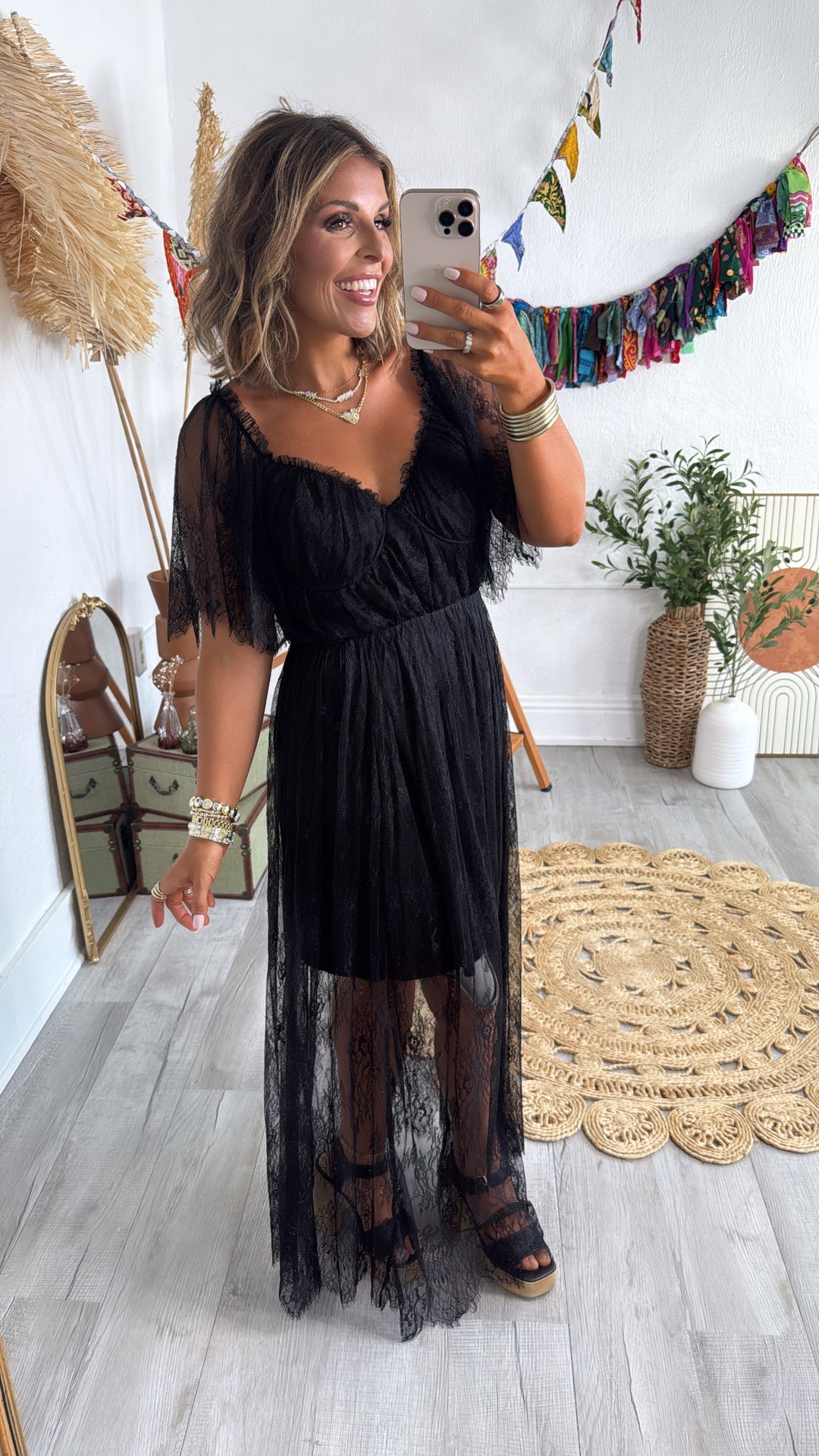 Midnight Willow Lace Maxi Dress, Black