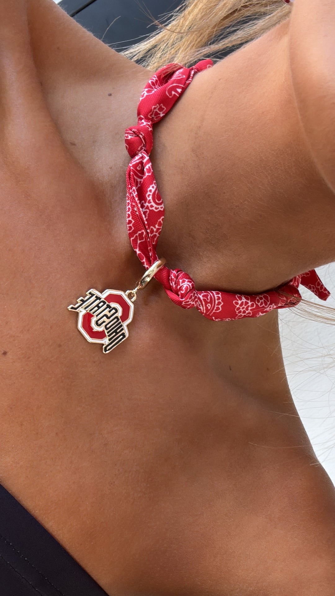 Buckeyes  Bandana Scarf Necklace, Red