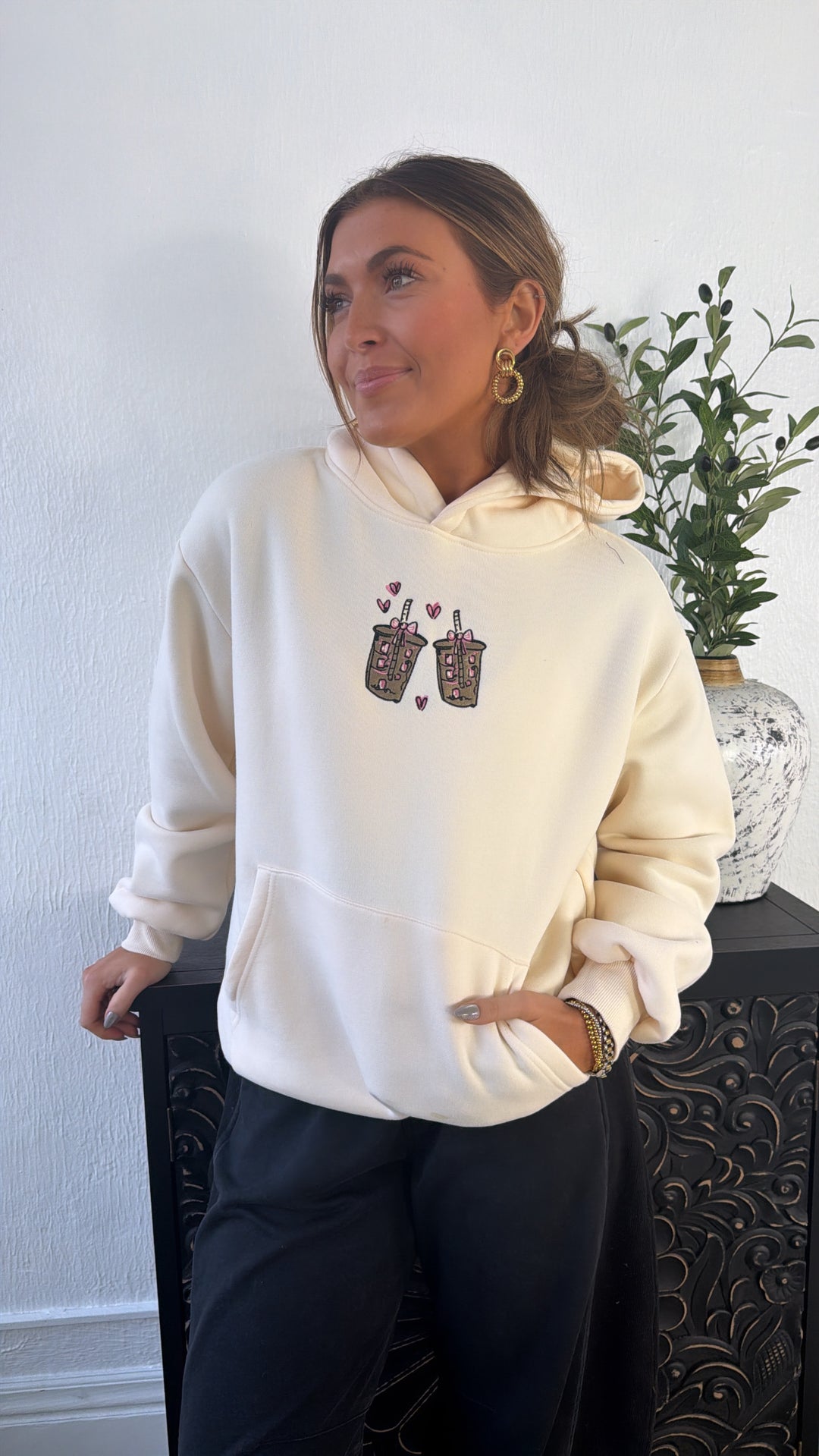 Happy Camp3r: Latte Lover Hoodie, Cream