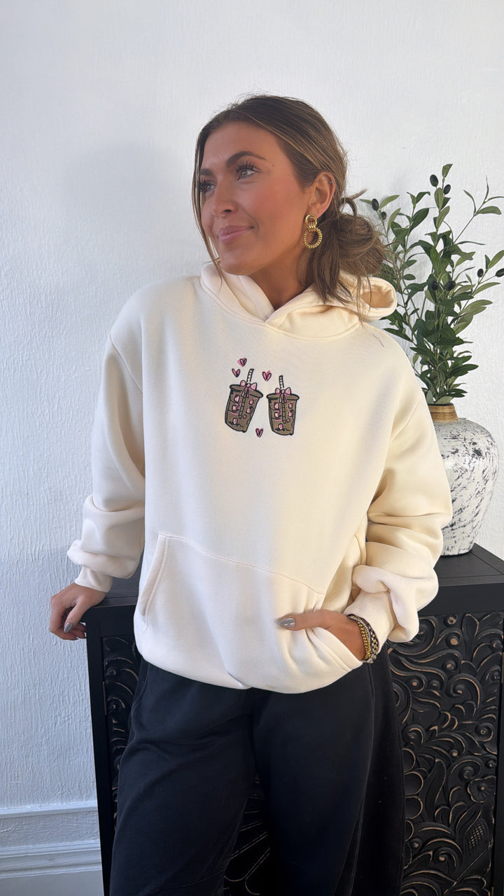 Happy Camp3r: Latte Lover Hoodie, Cream