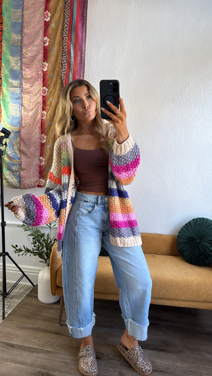 Hand Crochet Oversized Cardigan, Cream Multi