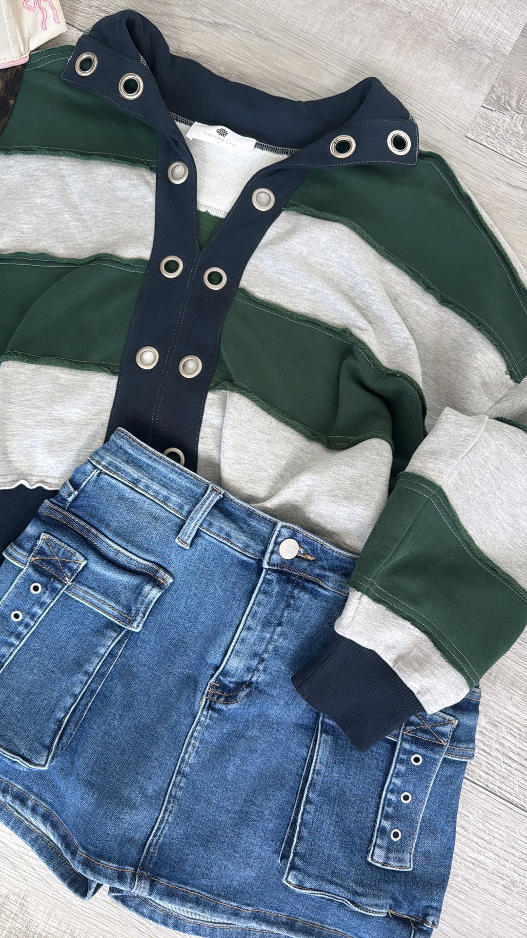 Oxford Pines Cropped Pullover, Forest/Navy