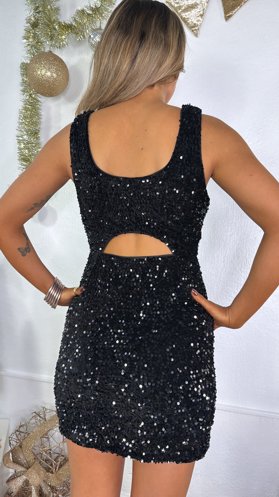 Attention Please Sequin Mini Dress, Black