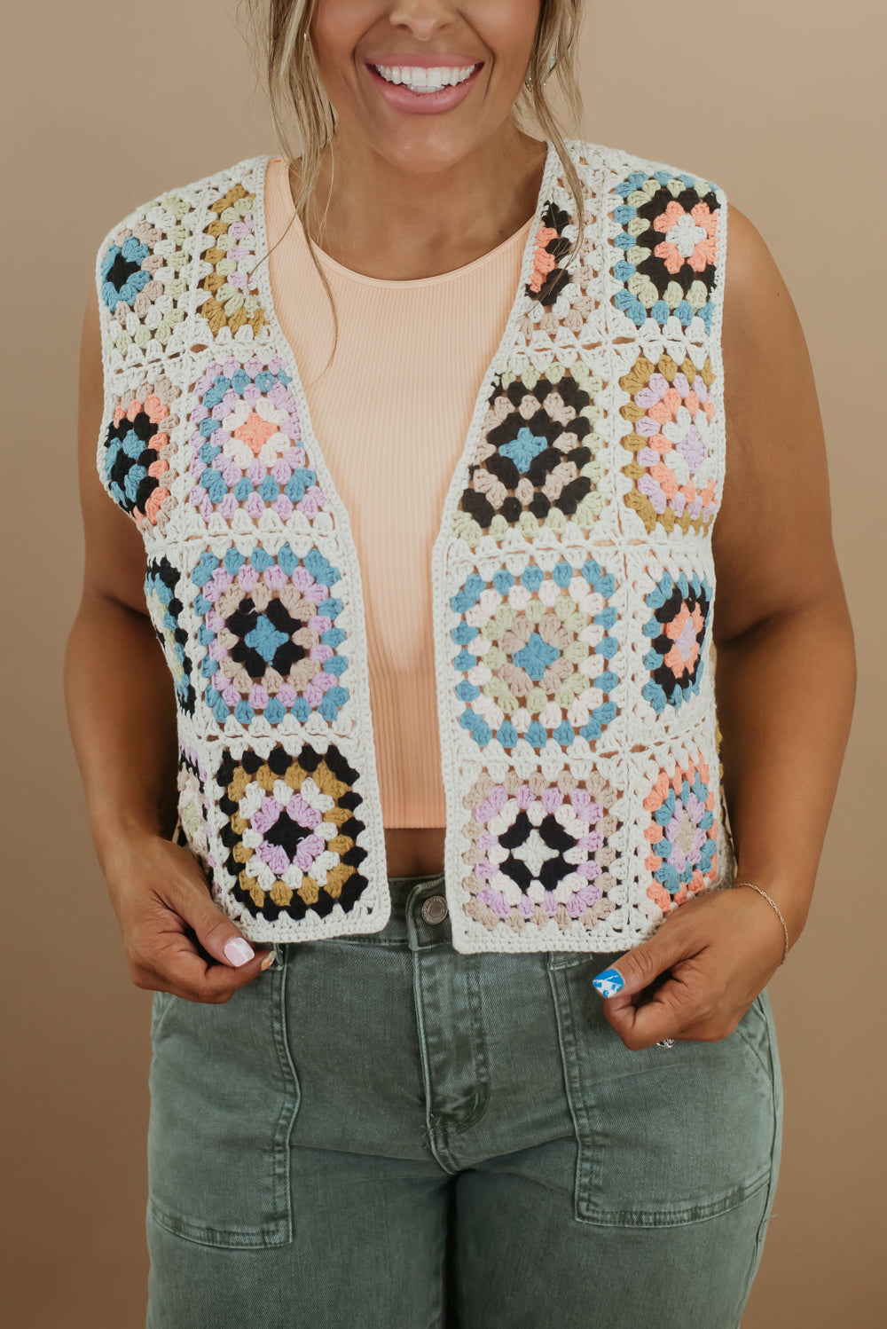 BY TOGETHER : It's A Vibe Crochet Vest, Multi