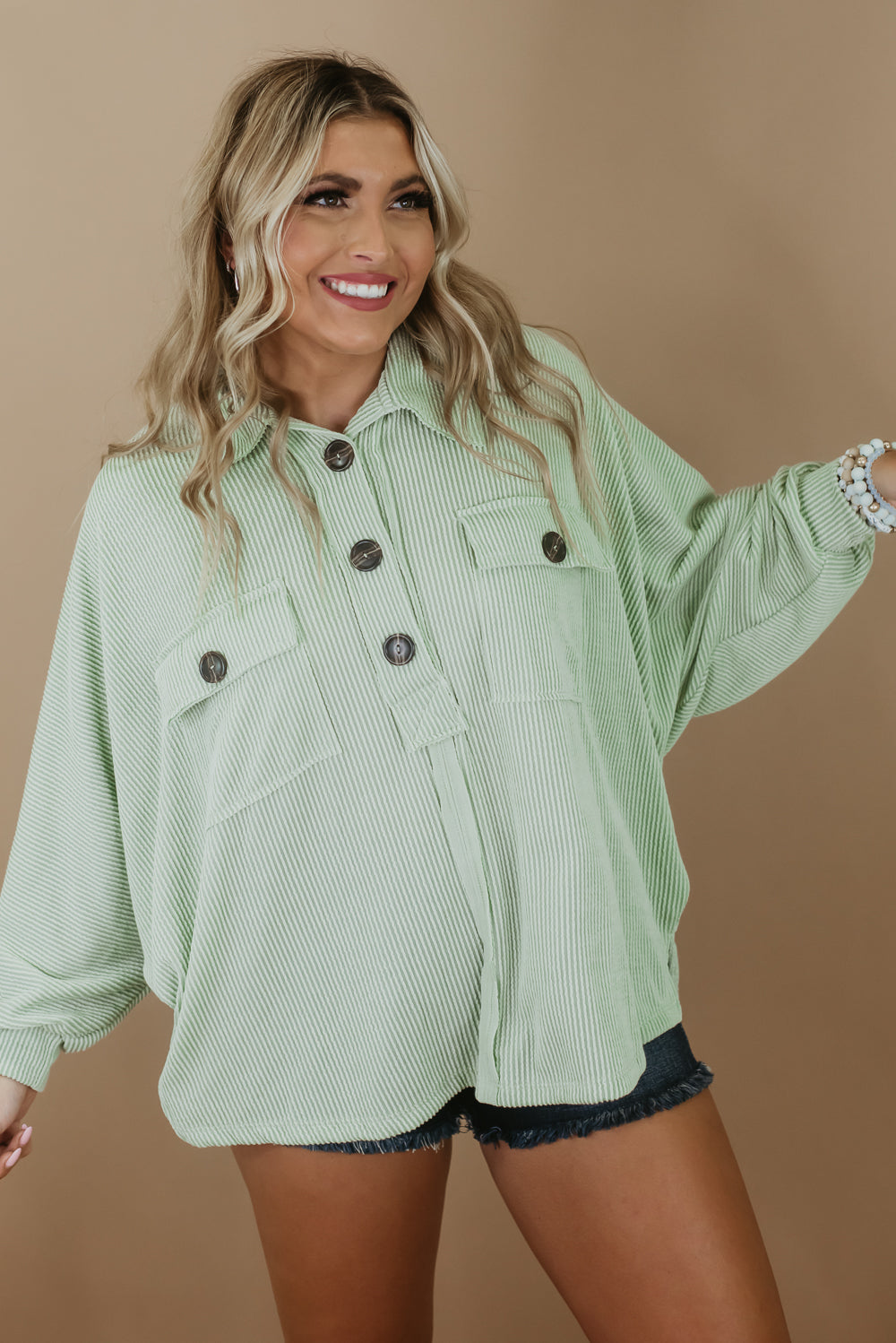 As Always Oversized Button Up- Sage