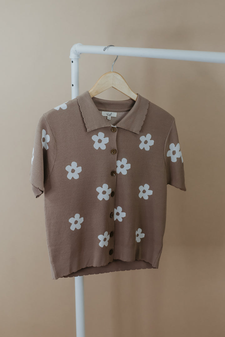 Floral Blouse With Collar, Mocha
