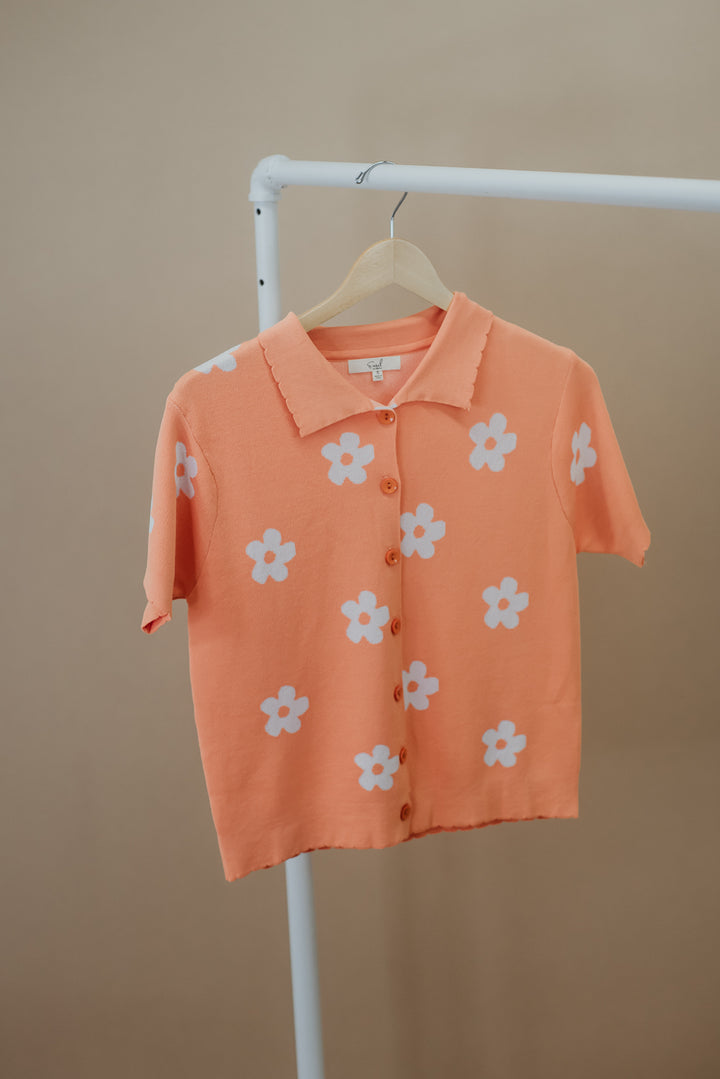 Floral Blouse With Collar, Coral